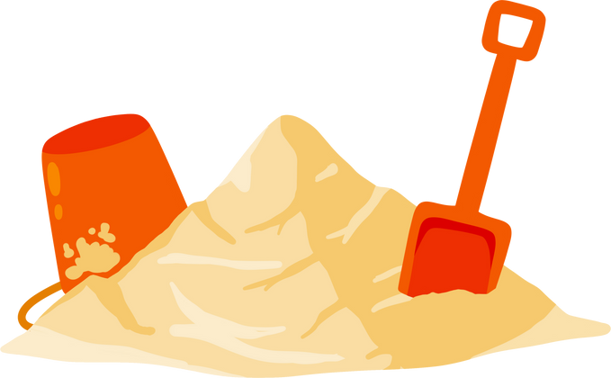 Orange bucket and scoop with pile of sand.